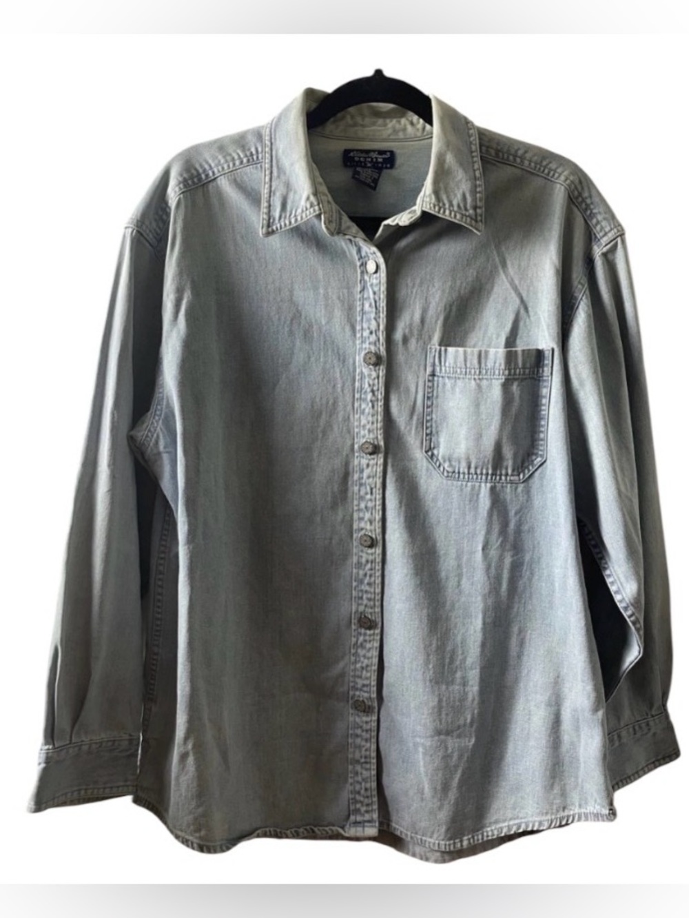 90s Eddie Bauer Denim Shirt L Metal Button Boxy Light Wash Overshirt Rodeo Work